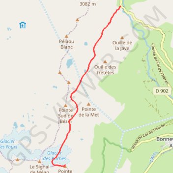 Trace GPS Pointe des Buffettes : Versant N par le Glacier des Roches - depuis le Pont de la Neige, itinéraire, parcours