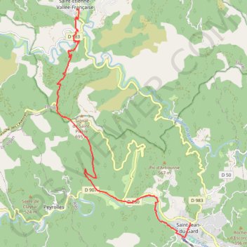 Trace GPS GR70 : Saint-Étienne-Vallée-Française - Saint-Jean-du-Gard, itinéraire, parcours