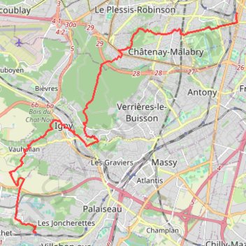 Trace GPS Palaiseau - Bourg la Reine, itinéraire, parcours