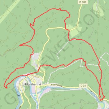 Trace GPS De Monthermé à la Roche à Sept Heures par le Roc la Tour et la Roche aux Corpias, itinéraire, parcours