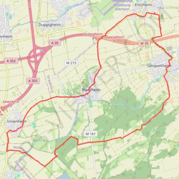 Trace GPS Entzheim-Geispolsheim-Hattisheim-Innenheim-Blesheim-Entzheim, itinéraire, parcours