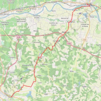 Trace GPS Compostelle - Voie de Vézelay en Gironde - La Réole - Bazas (Variante Chassain), itinéraire, parcours