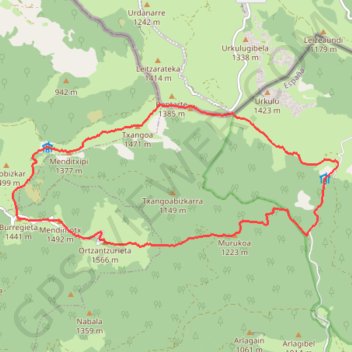 Trace GPS Ortzanzurieta en circuit depuis Etzangio, itinéraire, parcours