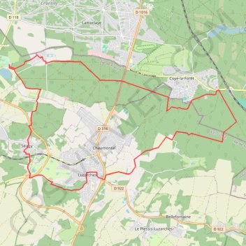 Trace GPS Par la route de la Chaussée-du-Roi, autour de l'abbaye de Royaumont, itinéraire, parcours