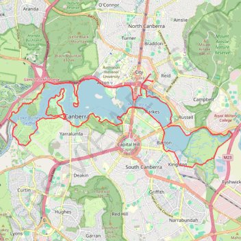 Trace GPS Canberra - Lake Burley Griffin, itinéraire, parcours