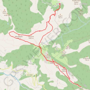 Trace GPS Ernio, Urbeltz, Mendibeltz y Gazume desde Ituriotz, itinéraire, parcours