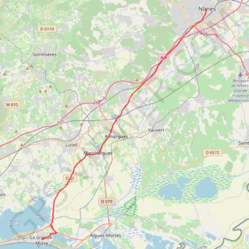 Trace GPS Nimes - la grande Motte, itinéraire, parcours