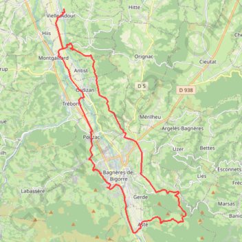 Trace GPS Bagnères-de-Bigorre - Montgaillard, itinéraire, parcours