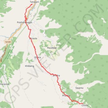 Trace GPS Tour Annapurna - Jour 15 - Tatopani - Chitre, itinéraire, parcours