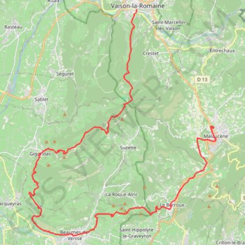 Trace GPS De Malaucene à Vaison la Romaine, itinéraire, parcours