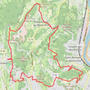 Trace GPS Boucle dans les Monts d'Or au départ de Saint-Romain, itinéraire, parcours