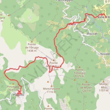 Trace GPS Valle d'Alesani - Pianellu, itinéraire, parcours