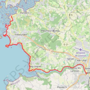 Trace GPS GR34 de Runigou à Lannion, itinéraire, parcours