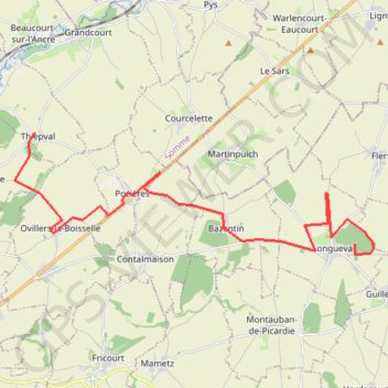 Trace GPS Péronne, Thiepval-Longueval, itinéraire, parcours