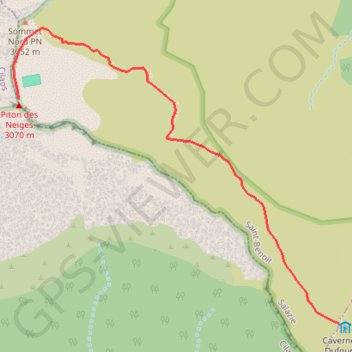 Trace GPS Piton des Neiges depuis le gîte de la Caverne Dufour, itinéraire, parcours