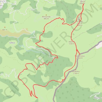 Trace GPS Traversée Mendimotza - Adartza du col d'Ehuntzaroy à l'Urdiako Lepoa, itinéraire, parcours