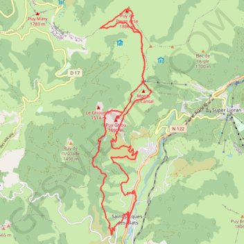 Trace GPS Puy Griou et Puy de Peyre-Arse, itinéraire, parcours