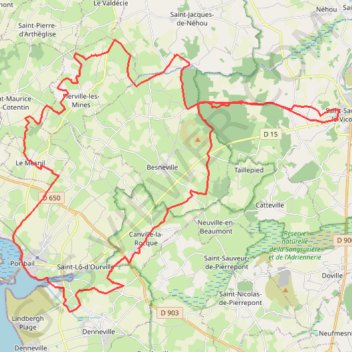 Trace GPS Entre Saint-Sauveur-le-Vicomte et Portbail, itinéraire, parcours