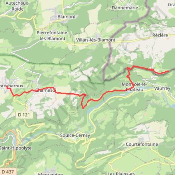 Trace GPS Sur les Monts du Lomont - De Montécheroux à Montavon par Montjoie et Réclère, itinéraire, parcours