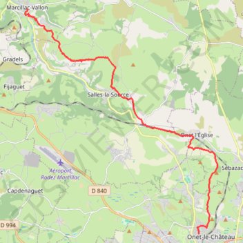 Trace GPS De Onet-le-Château à Marcillac-Vallon, itinéraire, parcours