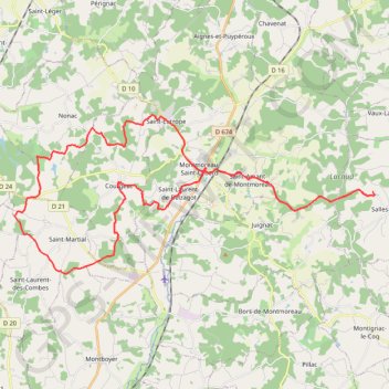 Trace GPS Circuit vtt Montmoreau, itinéraire, parcours