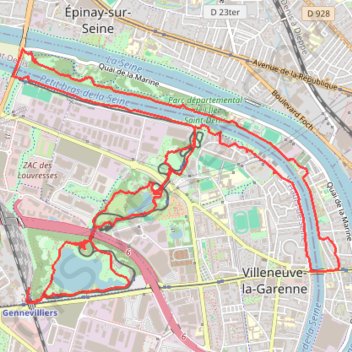 Trace GPS Villeneuve la Garenne - rando au parc de Chanteraines, itinéraire, parcours