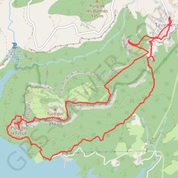 Trace GPS Pantà de Sau-Tavertet-La Miradora-Pla del Castell-Puig de la Força-Pantà de Sau, itinéraire, parcours