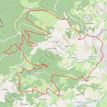 Trace GPS Circuit Vaugneray - la Berlandine - Crêt Chevreau, itinéraire, parcours