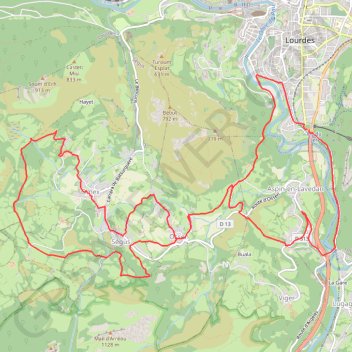 Trace GPS [Itinéraire] Circuit n°13 - Lourdes - La vallée de Batsurguère, itinéraire, parcours