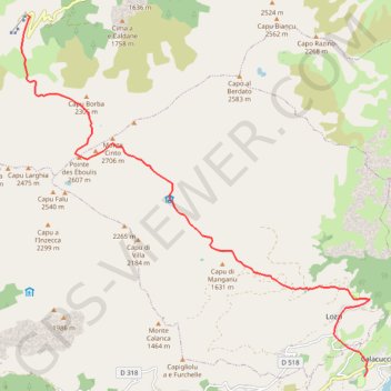 Trace GPS Corté Mont Cinto étape 2, itinéraire, parcours