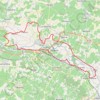 Trace GPS Jarnac, circuit exploration (itinéraire touristique), itinéraire, parcours