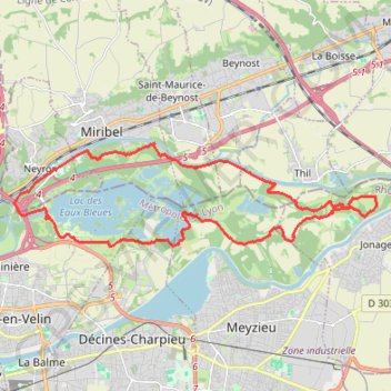 Trace GPS Lac de Miribel - Vaulx-en-Velin, itinéraire, parcours