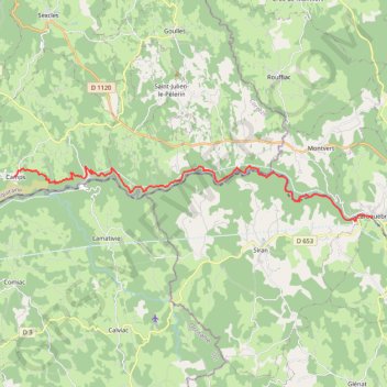 Trace GPS Via Arverna - Chemin de Compostelle - Étape 14 - Laroquebrou - Camps-Saint-Mathurin, itinéraire, parcours