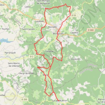 Trace GPS Entre Lacapelle-Biron et Monpazier, itinéraire, parcours