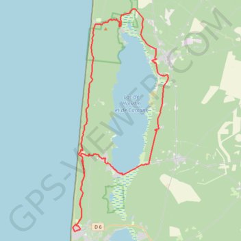 Trace GPS Grande boucle autour du lac d'Hourtin au départ de lacanau, itinéraire, parcours