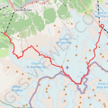 Trace GPS Mont Blanc - De l'Aiguille du Midi à Bellevue, itinéraire, parcours