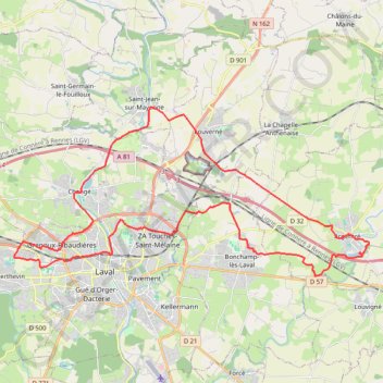 Trace GPS Laval par Bonchamp-Lès-Laval et Argentré - retour par Louverné, itinéraire, parcours
