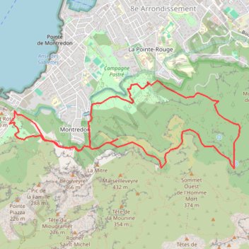 Trace GPS Mont Rose - Marseilleveyre, itinéraire, parcours