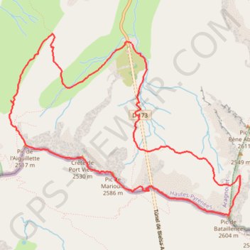 Trace GPS Pic de Bataillence, Marioules, l'Aiguillette depuis tunnel de Bielsa N, itinéraire, parcours