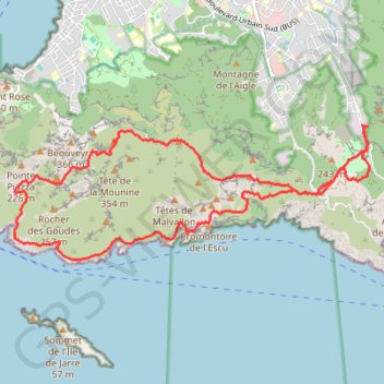 Trace GPS Marseilleveyre avec retour par les Calanques, itinéraire, parcours