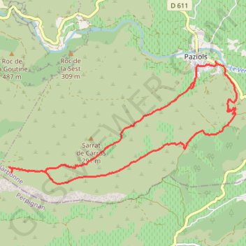 Trace GPS Paziols-Pech de la Couronne (boucle), itinéraire, parcours