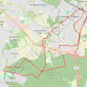Trace GPS Parcours de semi-marathon à Pontault Combault, itinéraire, parcours