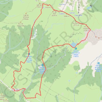 Trace GPS Pic du Han et pic Galinat en circuit depuis Senconac, itinéraire, parcours