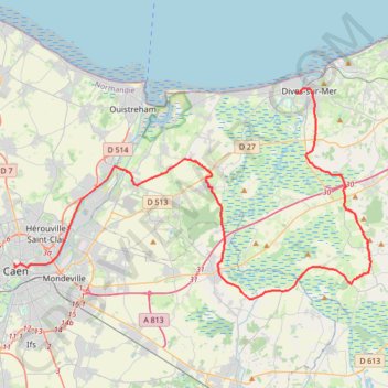 Trace GPS Caen Beuvron Cabourg, itinéraire, parcours