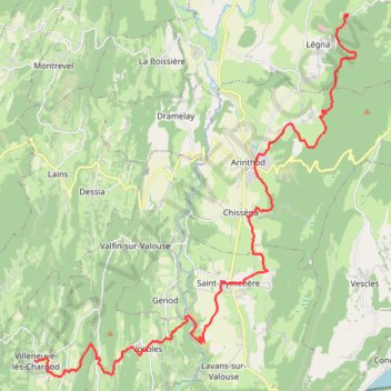 Trace GPS Villeneuve-lès-Charnod - Légna, itinéraire, parcours