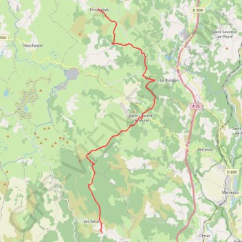 Trace GPS Prinsuejols - Radal du Trebatut, itinéraire, parcours