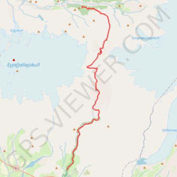 Trace GPS Laugavegur, trajet Skogar - Basar, itinéraire, parcours