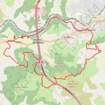 Trace GPS Autour du Viaduc de MILLAU, itinéraire, parcours