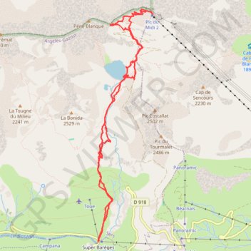 Trace GPS Pic du Midi de Bigorre - Face sud, itinéraire, parcours