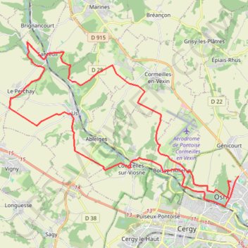 Trace GPS Pontoise-Etang de Vallière., itinéraire, parcours